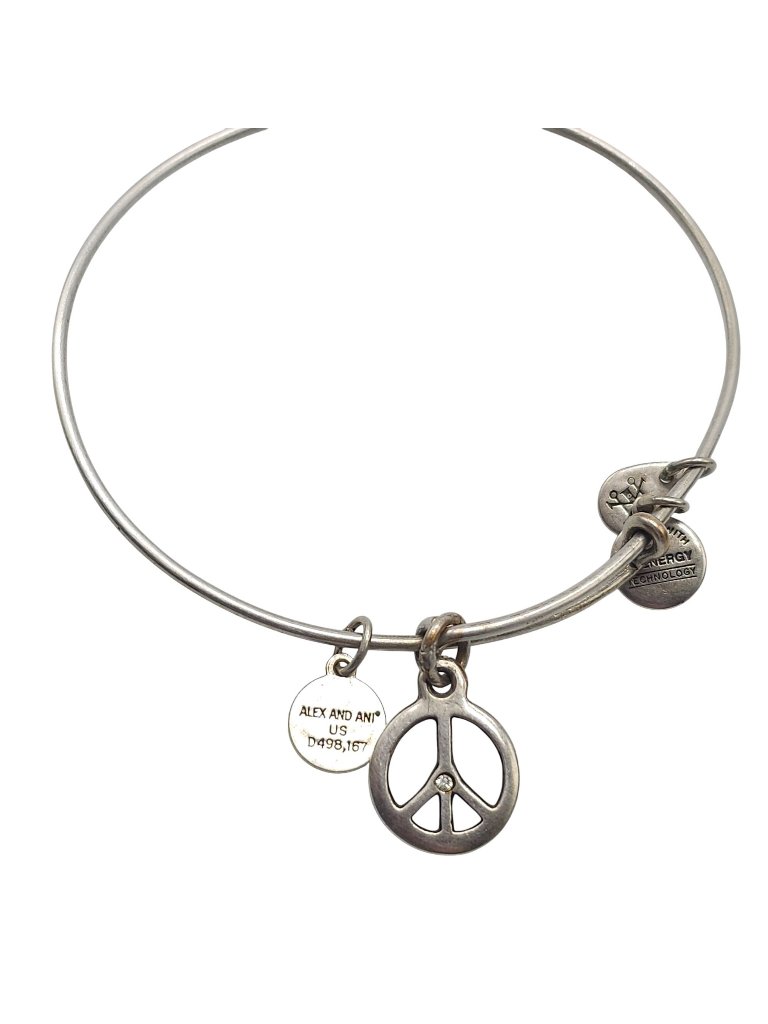 Alex And Ani Peace Symbol Charm Bangle Bracelet Silver Tone